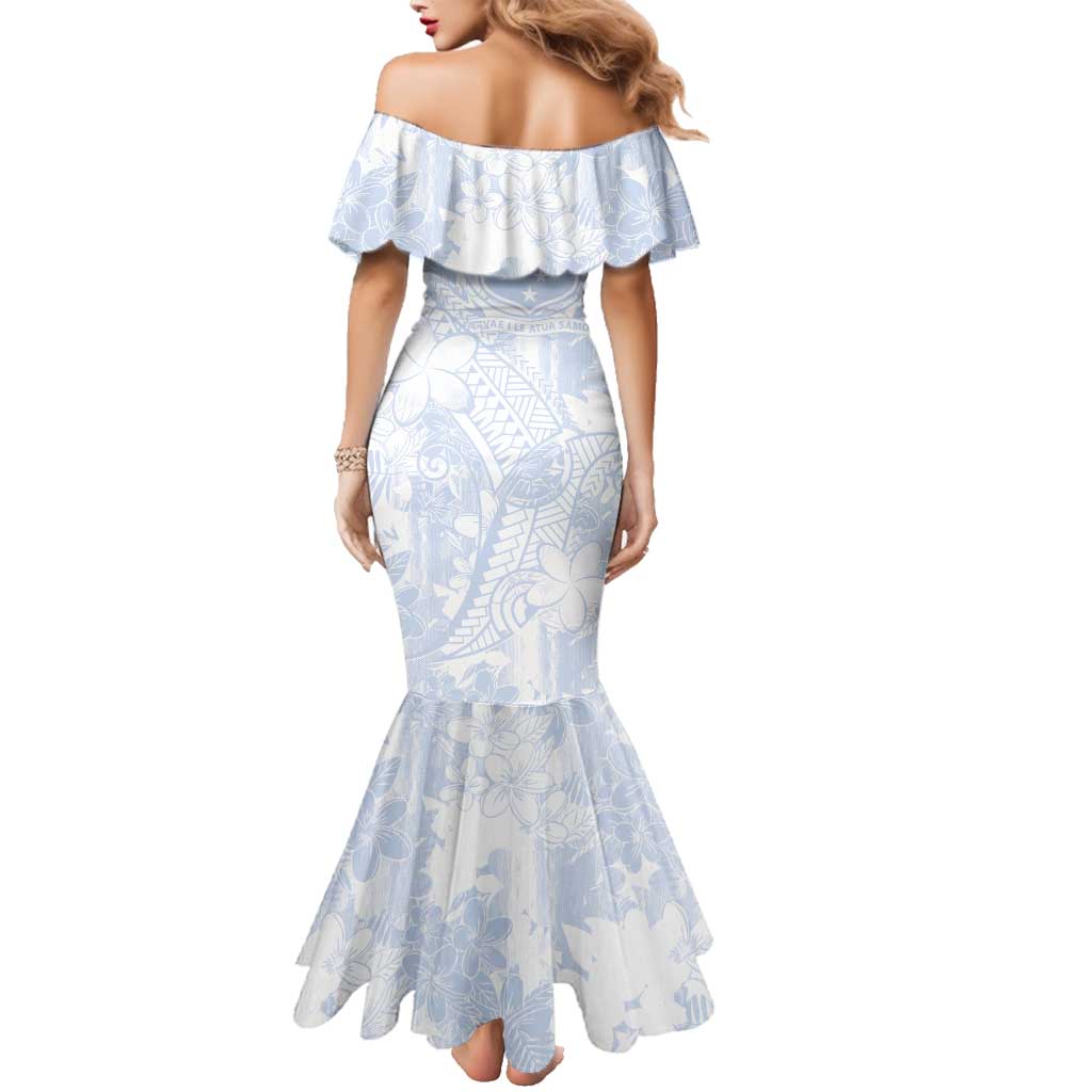Samoa White Sunday Family Matching Mermaid Dress and Hawaiian Shirt Plumeria Floral LT01 - Polynesian Pride