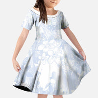 Samoa White Sunday Family Matching Off The Shoulder Long Sleeve Dress and Hawaiian Shirt Plumeria Floral LT01 Daughter's Dress White - Polynesian Pride