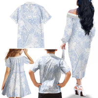 Samoa White Sunday Family Matching Off The Shoulder Long Sleeve Dress and Hawaiian Shirt Plumeria Floral LT01 - Polynesian Pride