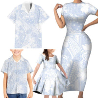 Samoa White Sunday Family Matching Short Sleeve Bodycon Dress and Hawaiian Shirt Plumeria Floral LT01 - Polynesian Pride