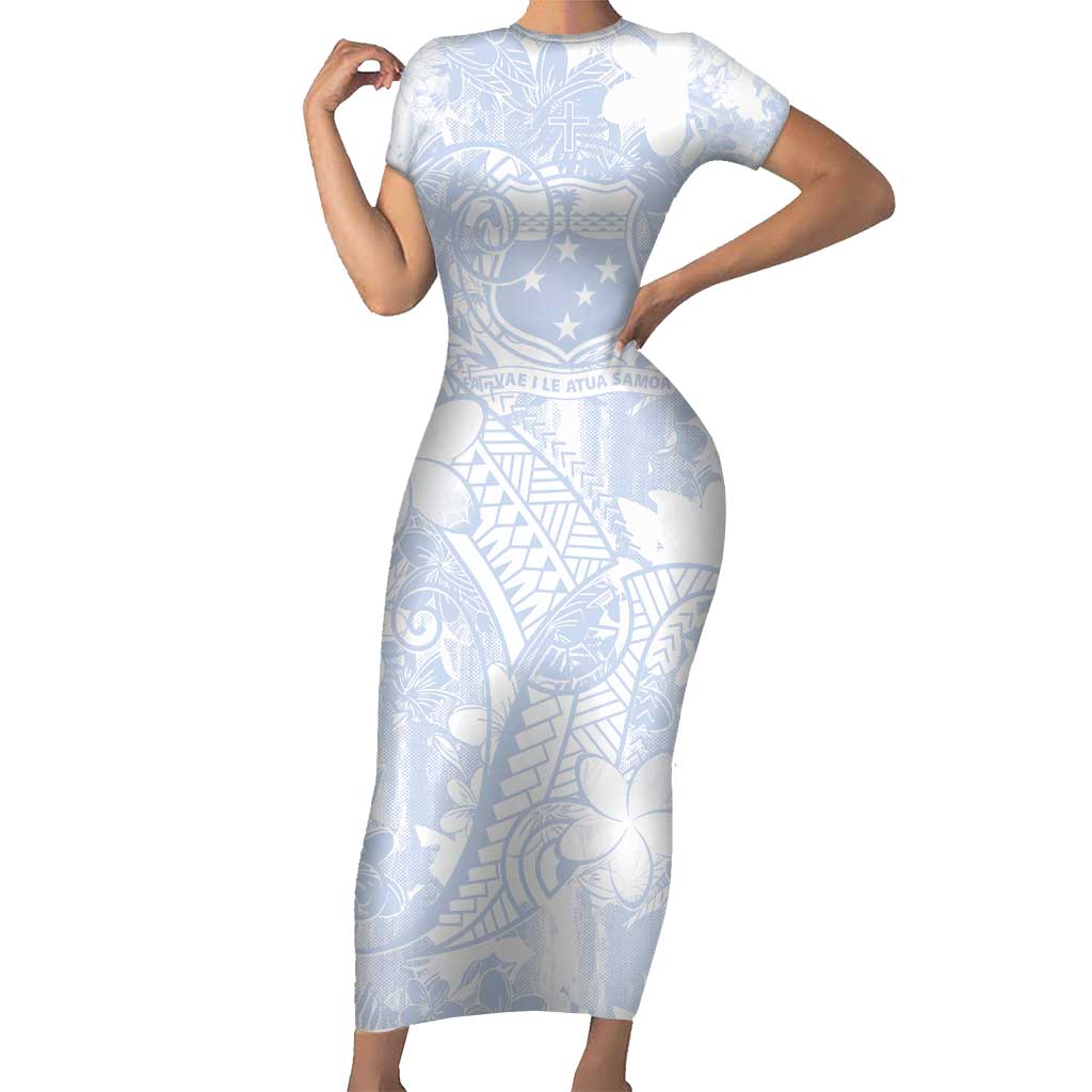 Samoa White Sunday Family Matching Short Sleeve Bodycon Dress and Hawaiian Shirt Plumeria Floral LT01 Mom's Dress White - Polynesian Pride