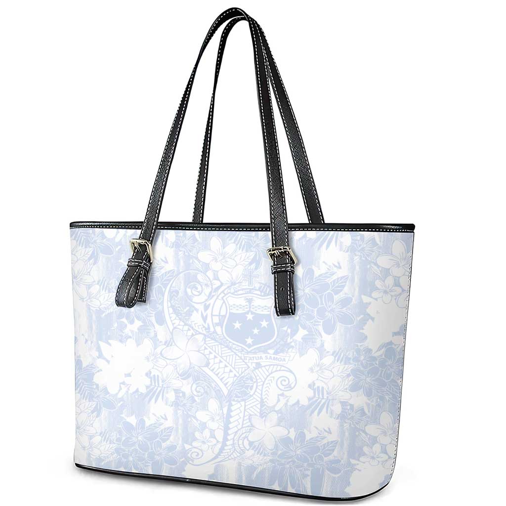Samoa White Sunday Leather Tote Bag Plumeria Floral LT01 - Polynesian Pride