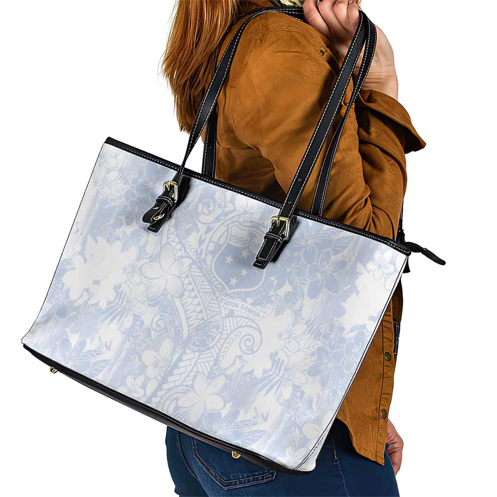 Samoa White Sunday Leather Tote Bag Plumeria Floral LT01 - Polynesian Pride
