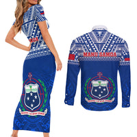Samoa Rugby Couples Matching Short Sleeve Bodycon Dress and Long Sleeve Button Shirts Manu Samoa Polynesian Tatoo Pattern LT01 - Polynesian Pride