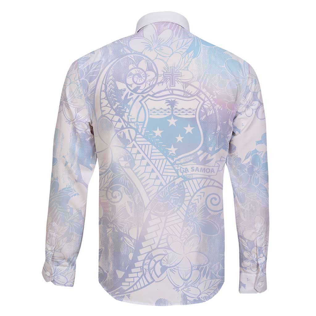 Samoa White Sunday Family Matching Long Sleeve Bodycon Dress and Hawaiian Shirt Sweet Pastel Plumeria Floral LT01 - Polynesian Pride