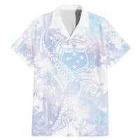 Samoa White Sunday Family Matching Mermaid Dress and Hawaiian Shirt Sweet Pastel Plumeria Floral LT01 Dad's Shirt - Short Sleeve White - Polynesian Pride