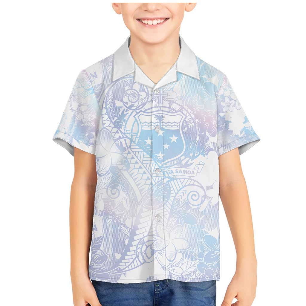 Samoa White Sunday Family Matching Mermaid Dress and Hawaiian Shirt Sweet Pastel Plumeria Floral LT01 Son's Shirt White - Polynesian Pride