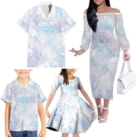 Samoa White Sunday Family Matching Off The Shoulder Long Sleeve Dress and Hawaiian Shirt Sweet Pastel Plumeria Floral LT01 - Polynesian Pride