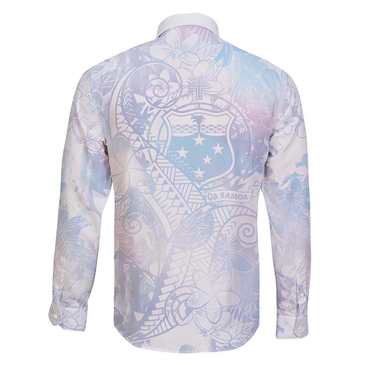 Samoa White Sunday Family Matching Off The Shoulder Long Sleeve Dress and Hawaiian Shirt Sweet Pastel Plumeria Floral LT01 - Polynesian Pride