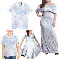 Samoa White Sunday Family Matching Off Shoulder Maxi Dress and Hawaiian Shirt Sweet Pastel Plumeria Floral LT01 - Polynesian Pride