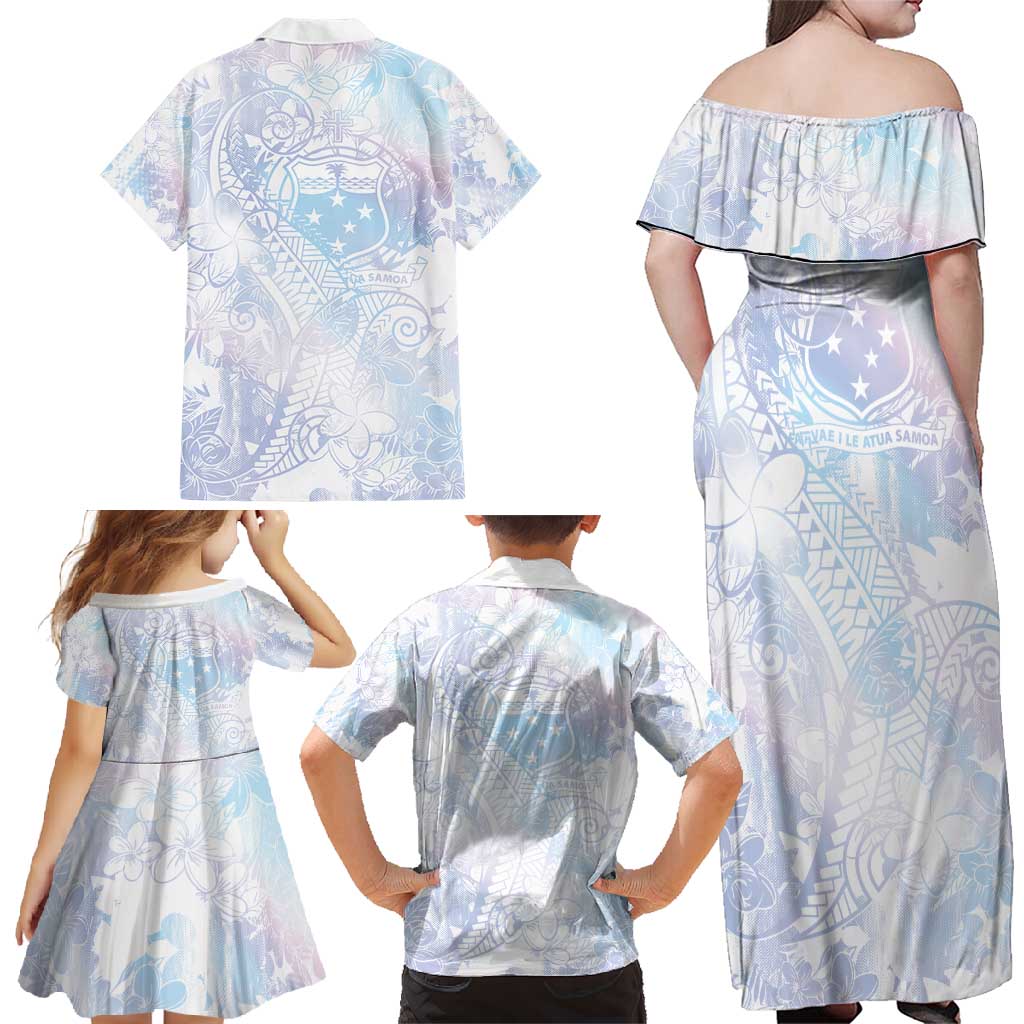 Samoa White Sunday Family Matching Off Shoulder Maxi Dress and Hawaiian Shirt Sweet Pastel Plumeria Floral LT01 - Polynesian Pride