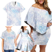 Samoa White Sunday Family Matching Off Shoulder Short Dress and Hawaiian Shirt Sweet Pastel Plumeria Floral LT01 - Polynesian Pride