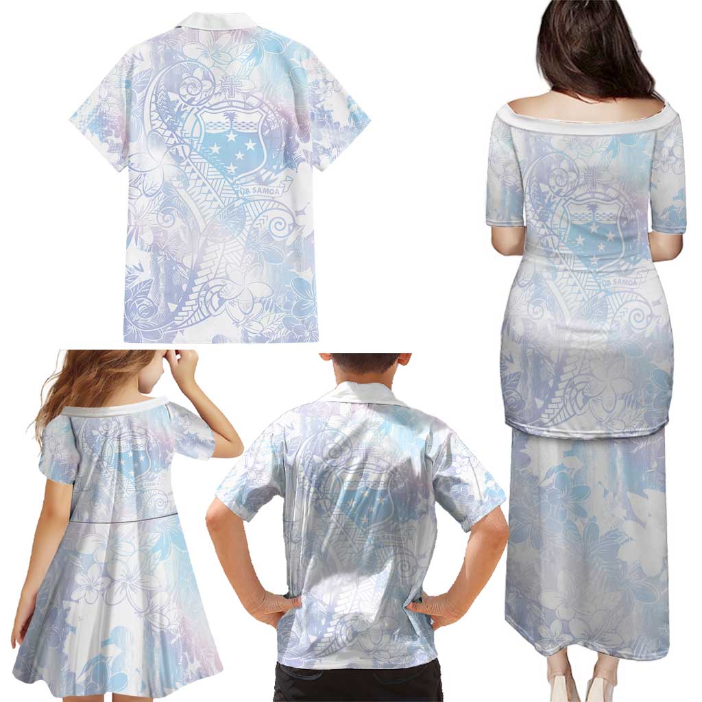 Samoa White Sunday Family Matching Puletasi and Hawaiian Shirt Sweet Pastel Plumeria Floral LT01 - Polynesian Pride