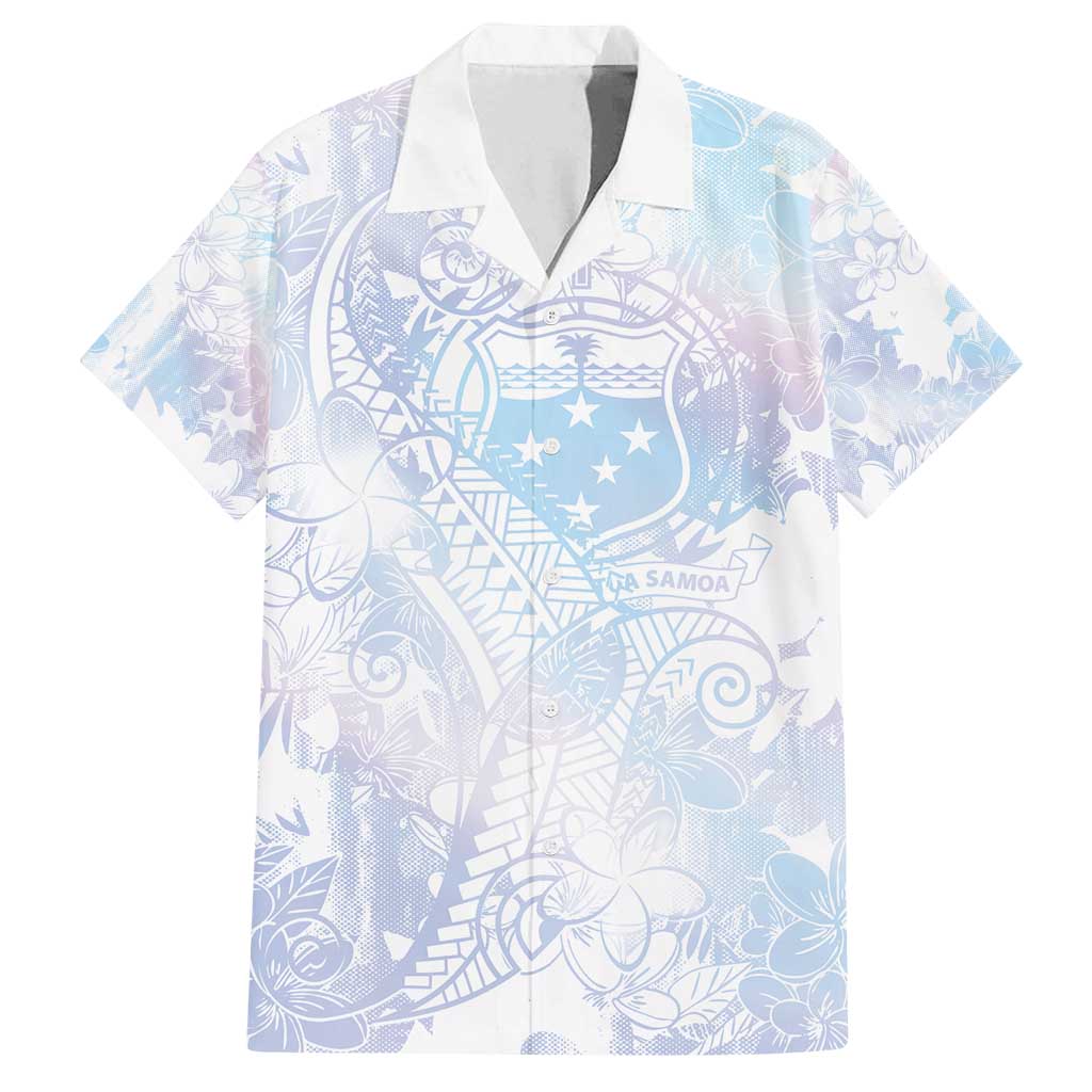Samoa White Sunday Family Matching Puletasi and Hawaiian Shirt Sweet Pastel Plumeria Floral LT01 Dad's Shirt - Short Sleeve White - Polynesian Pride