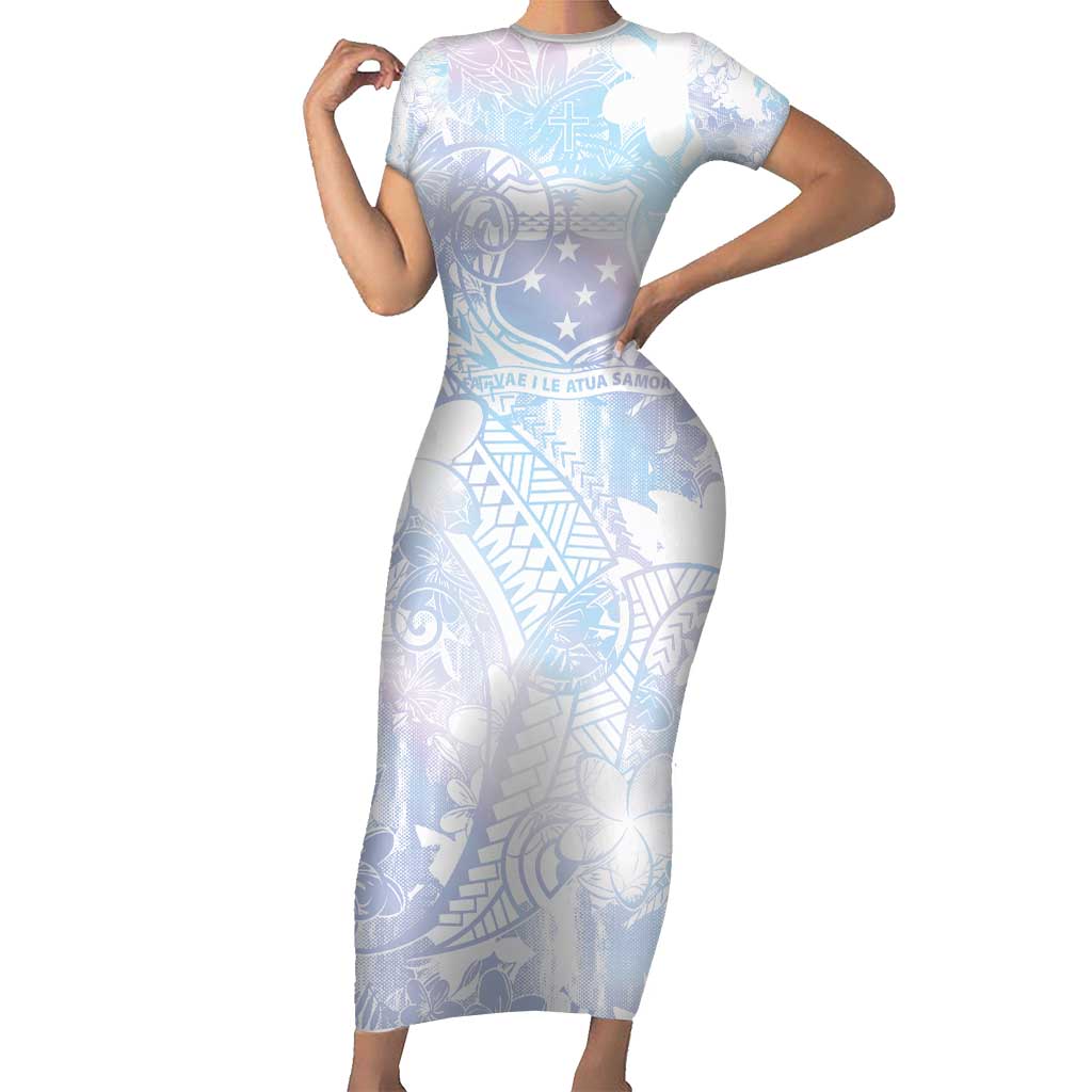 Samoa White Sunday Family Matching Short Sleeve Bodycon Dress and Hawaiian Shirt Sweet Pastel Plumeria Floral LT01 Mom's Dress White - Polynesian Pride