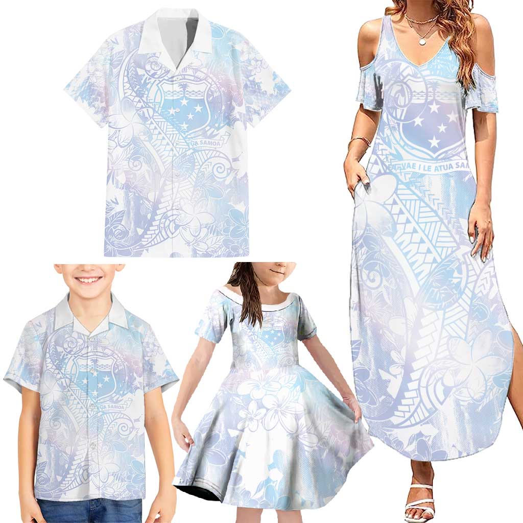 Samoa White Sunday Family Matching Summer Maxi Dress and Hawaiian Shirt Sweet Pastel Plumeria Floral LT01 - Polynesian Pride
