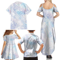 Samoa White Sunday Family Matching Summer Maxi Dress and Hawaiian Shirt Sweet Pastel Plumeria Floral LT01 - Polynesian Pride