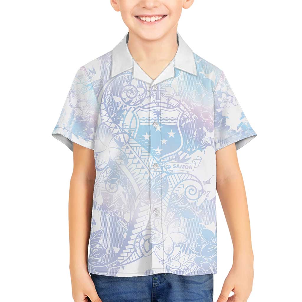 Samoa White Sunday Family Matching Summer Maxi Dress and Hawaiian Shirt Sweet Pastel Plumeria Floral LT01 Son's Shirt White - Polynesian Pride