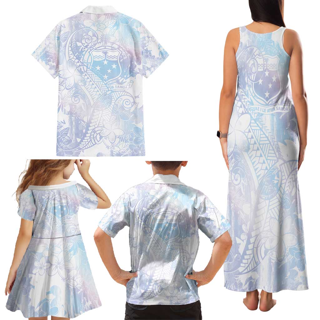 Samoa White Sunday Family Matching Tank Maxi Dress and Hawaiian Shirt Sweet Pastel Plumeria Floral LT01 - Polynesian Pride