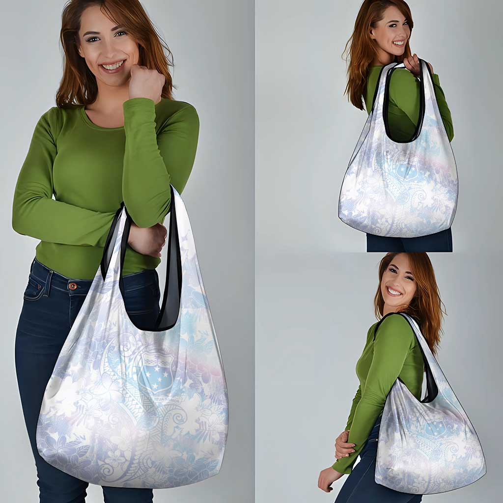 Samoa White Sunday Grocery Bag Sweet Pastel Plumeria Floral