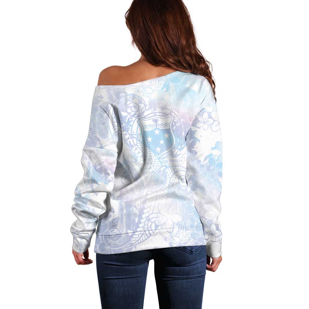 Samoa White Sunday Off Shoulder Sweater Sweet Pastel Plumeria Floral