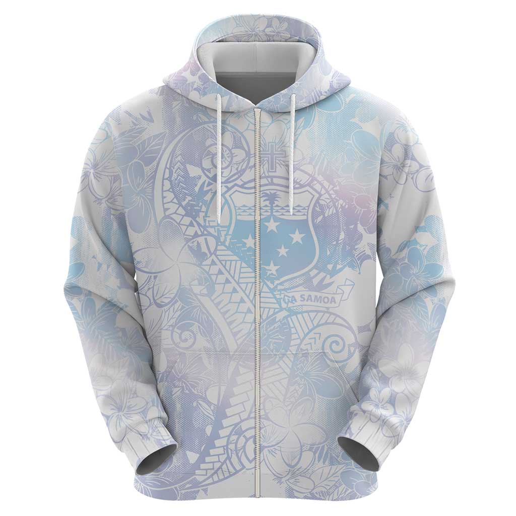 Samoa White Sunday Zip Hoodie Sweet Pastel Plumeria Floral LT01 - Polynesian Pride