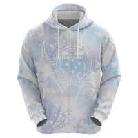 Samoa White Sunday Zip Hoodie Sweet Pastel Plumeria Floral LT01 - Polynesian Pride