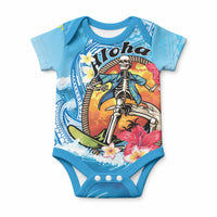 Personalized Aloha Hawaii Skeleton Surfing Baby Onesie Tribal Shark Plumeria LT01 Blue - Polynesian Pride