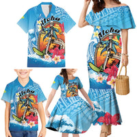Personalized Aloha Hawaii Skeleton Surfing Family Matching Mermaid Dress and Hawaiian Shirt Tribal Shark Plumeria LT01 - Polynesian Pride