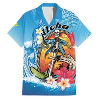 Personalized Aloha Hawaii Skeleton Surfing Family Matching Mermaid Dress and Hawaiian Shirt Tribal Shark Plumeria LT01 Dad's Shirt - Short Sleeve Blue - Polynesian Pride