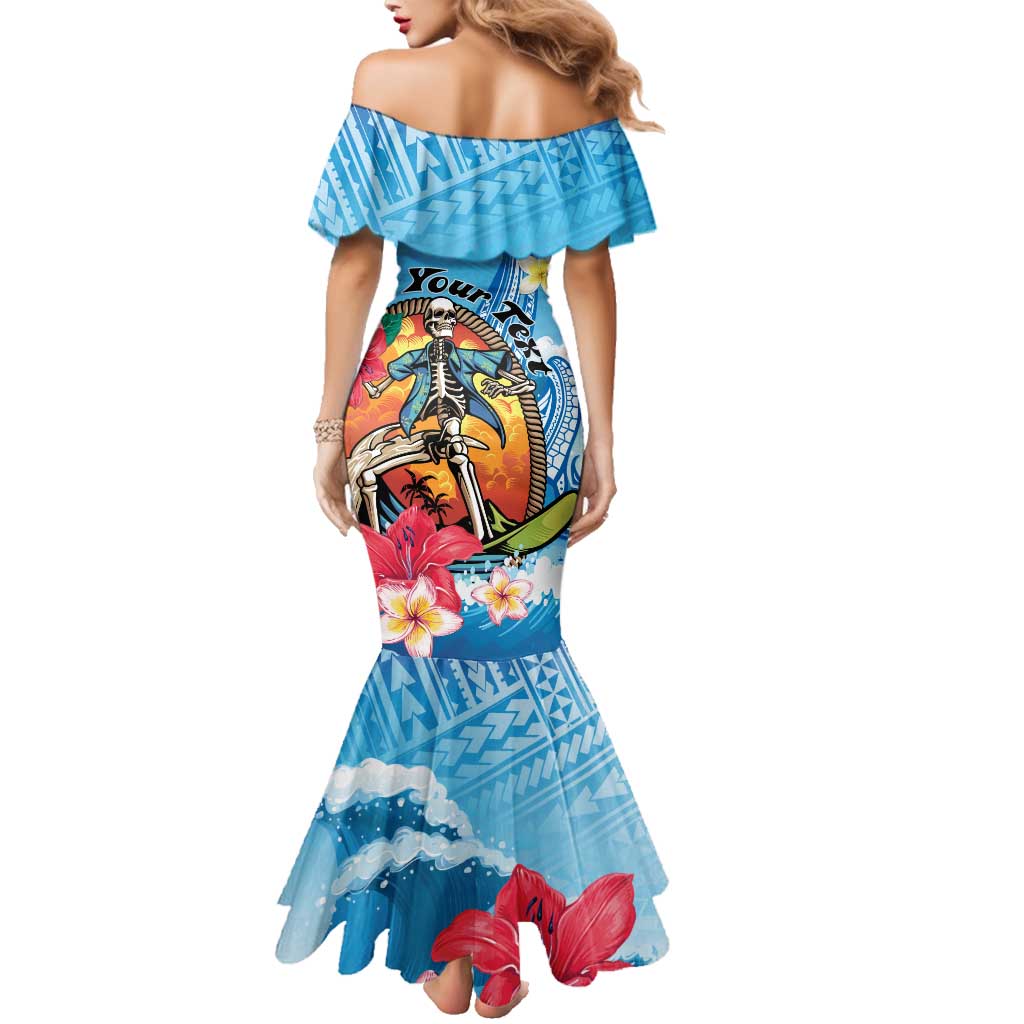 Personalized Aloha Hawaii Skeleton Surfing Family Matching Mermaid Dress and Hawaiian Shirt Tribal Shark Plumeria LT01 - Polynesian Pride