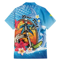 Personalized Aloha Hawaii Skeleton Surfing Family Matching Off The Shoulder Long Sleeve Dress and Hawaiian Shirt Tribal Shark Plumeria LT01 - Polynesian Pride