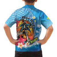 Personalized Aloha Hawaii Skeleton Surfing Family Matching Off Shoulder Maxi Dress and Hawaiian Shirt Tribal Shark Plumeria LT01 - Polynesian Pride