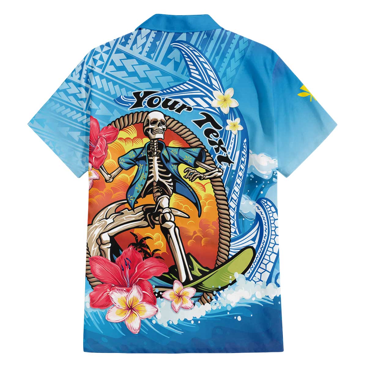 Personalized Aloha Hawaii Skeleton Surfing Family Matching Off Shoulder Short Dress and Hawaiian Shirt Tribal Shark Plumeria LT01 - Polynesian Pride