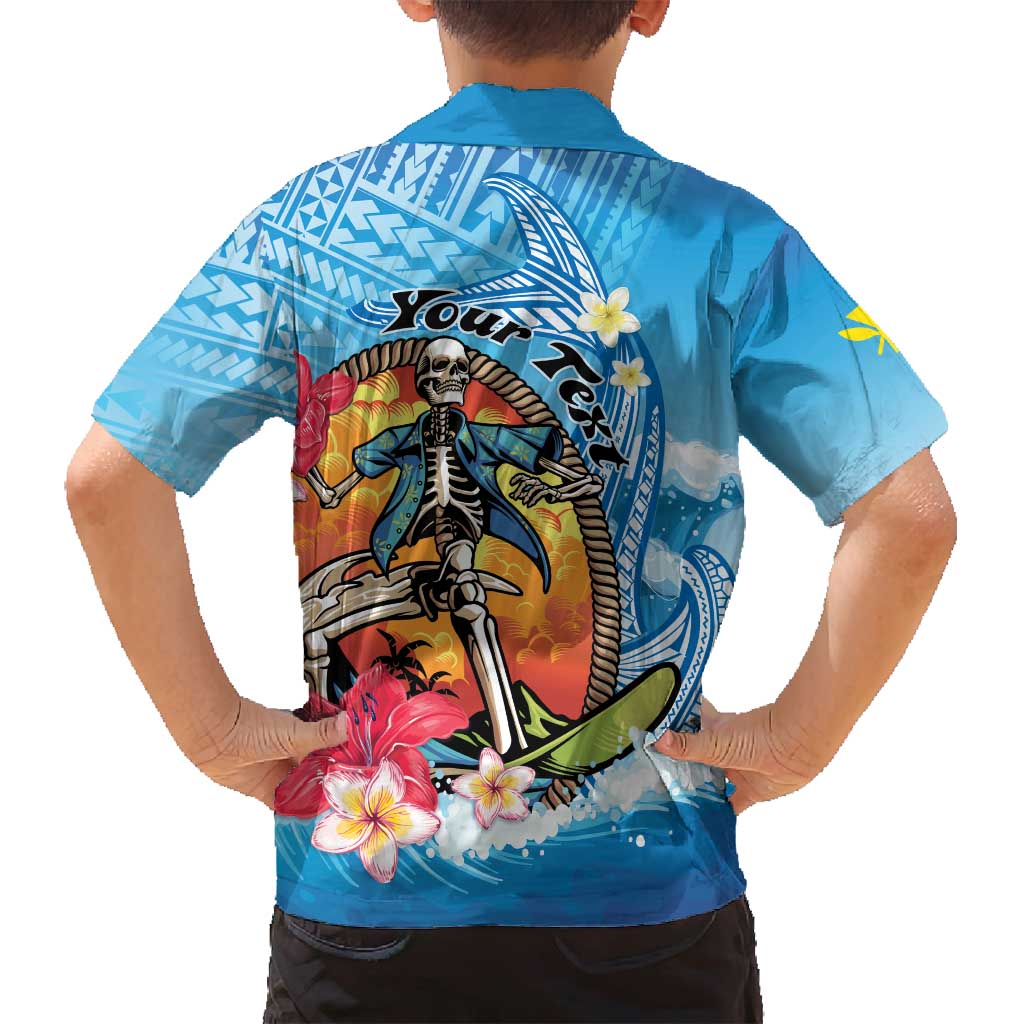 Personalized Aloha Hawaii Skeleton Surfing Family Matching Puletasi and Hawaiian Shirt Tribal Shark Plumeria LT01 - Polynesian Pride