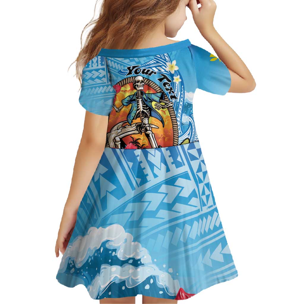 Personalized Aloha Hawaii Skeleton Surfing Family Matching Short Sleeve Bodycon Dress and Hawaiian Shirt Tribal Shark Plumeria LT01 - Polynesian Pride