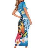 Personalized Aloha Hawaii Skeleton Surfing Family Matching Short Sleeve Bodycon Dress and Hawaiian Shirt Tribal Shark Plumeria LT01 - Polynesian Pride