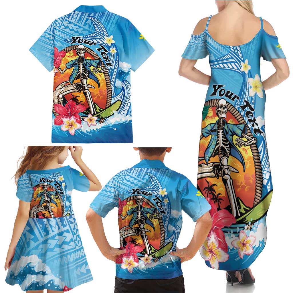 Personalized Aloha Hawaii Skeleton Surfing Family Matching Summer Maxi Dress and Hawaiian Shirt Tribal Shark Plumeria LT01 - Polynesian Pride