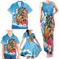 Personalized Aloha Hawaii Skeleton Surfing Family Matching Tank Maxi Dress and Hawaiian Shirt Tribal Shark Plumeria LT01 - Polynesian Pride