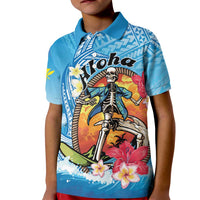 Personalized Aloha Hawaii Skeleton Surfing Kid Polo Shirt Tribal Shark Plumeria