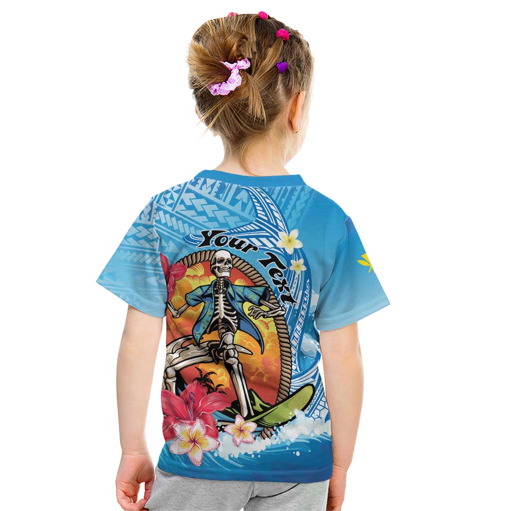 Personalized Aloha Hawaii Skeleton Surfing Kid T Shirt Tribal Shark Plumeria