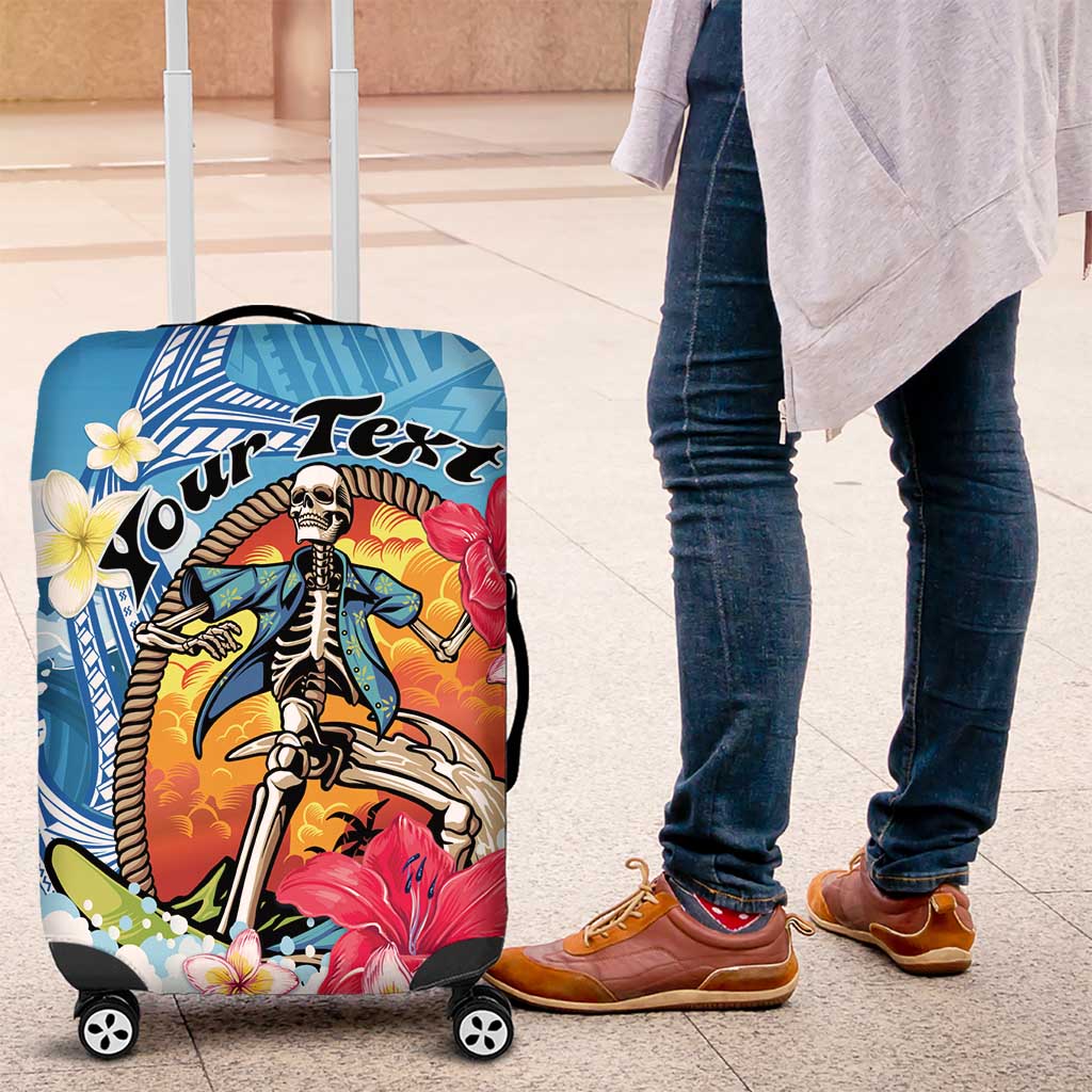 Personalized Aloha Hawaii Skeleton Surfing Luggage Cover Tribal Shark Plumeria LT01 Blue - Polynesian Pride