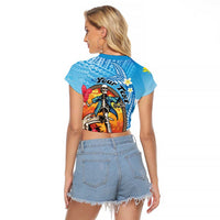 Personalized Aloha Hawaii Skeleton Surfing Raglan Cropped T Shirt Tribal Shark Plumeria