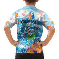 Personalized Hawaii Hula Girl Skeleton Dancing Family Matching Short Sleeve Bodycon Dress and Hawaiian Shirt Hibiscus Tribal Shark LT01 - Polynesian Pride