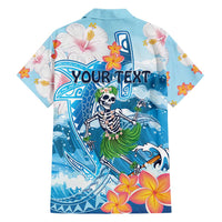 Personalized Hawaii Hula Girl Skeleton Dancing Hawaiian Shirt Hibiscus Tribal Shark