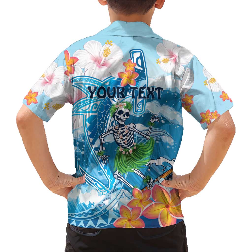 Personalized Hawaii Hula Girl Skeleton Dancing Hawaiian Shirt Hibiscus Tribal Shark