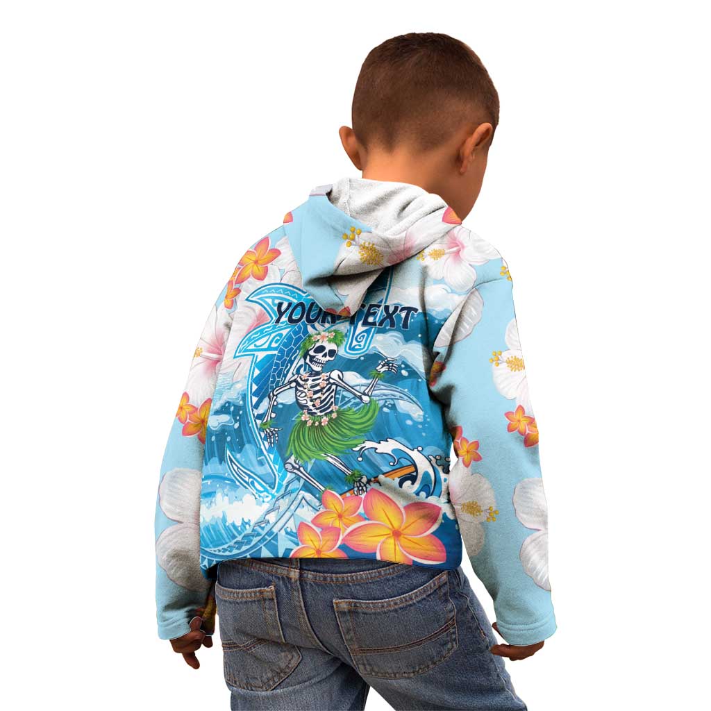 Personalized Hawaii Hula Girl Skeleton Dancing Kid Hoodie Hibiscus Tribal Shark