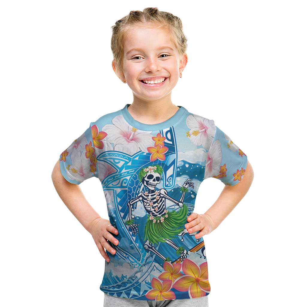 Personalized Hawaii Hula Girl Skeleton Dancing Kid T Shirt Hibiscus Tribal Shark