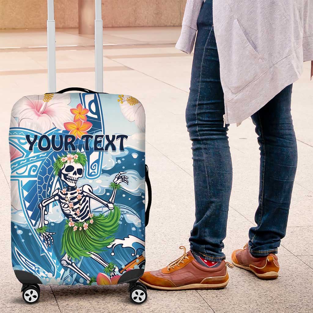 Personalized Hawaii Hula Girl Skeleton Dancing Luggage Cover Hibiscus Tribal Shark LT01 Blue - Polynesian Pride