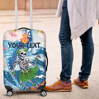 Personalized Hawaii Hula Girl Skeleton Dancing Luggage Cover Hibiscus Tribal Shark LT01 Blue - Polynesian Pride